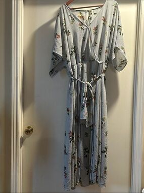 Xhilaration White and Blue Striped Floral Wrap Maxi Romper Dress